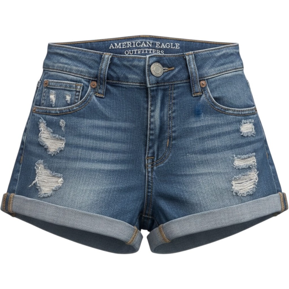 American Eagle Hi-Rise Shortie Distressed Denim Shorts Medium Wash Size 4